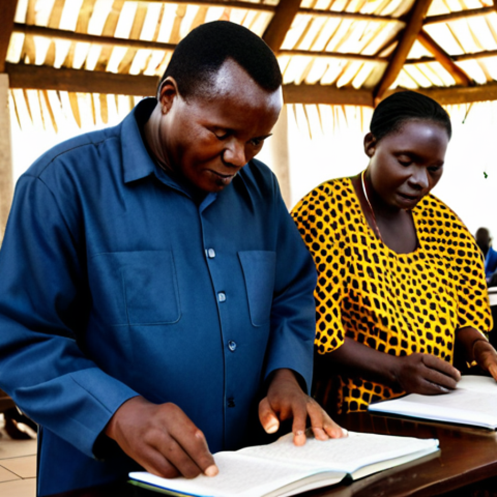A diverse group of individuals, including elders and young people, fully clothed in modest traditional African attire, are respectfully gathered within a cultural heritage center in the Democratic Republic of Congo. They are deeply engaged in preserving ancient manuscripts and sharing traditional stories, surrounded by authentic cultural artifacts. The setting is warm and inviting, highlighting the rich history and community spirit. safe for work, appropriate content, fully clothed, professional, perfect anatomy, correct proportions, natural pose, well-formed hands, proper finger count, natural body proportions, professional photography, high quality.
