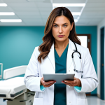 **

"A professional female doctor in a clean, modern hospital setting. She is wearing a fully clothed, modest white coat and holding a tablet, looking at it with a focused expression. Safe for work, appropriate content, perfect anatomy, professional lighting, family-friendly."

**