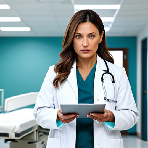 Home 26 **
"A professional female doctor in a clean, modern hospital setting. She is wearing a fully clothed, modest white coat and holding a tablet, looking at it with a focused expression. Safe for work, appropriate content, perfect anatomy, professional lighting, family-friendly."
**