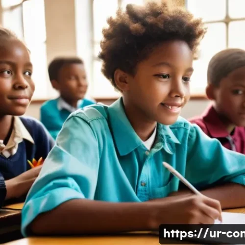 콩고 공화국의 주요 대학교 및 교육기관 - **Prompt:** A vibrant, realistic photograph of a modern Congolese classroom bustling with diverse, e...